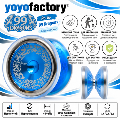 YoyoFactory 99 Dragons професійне йойо Блакитний Clear